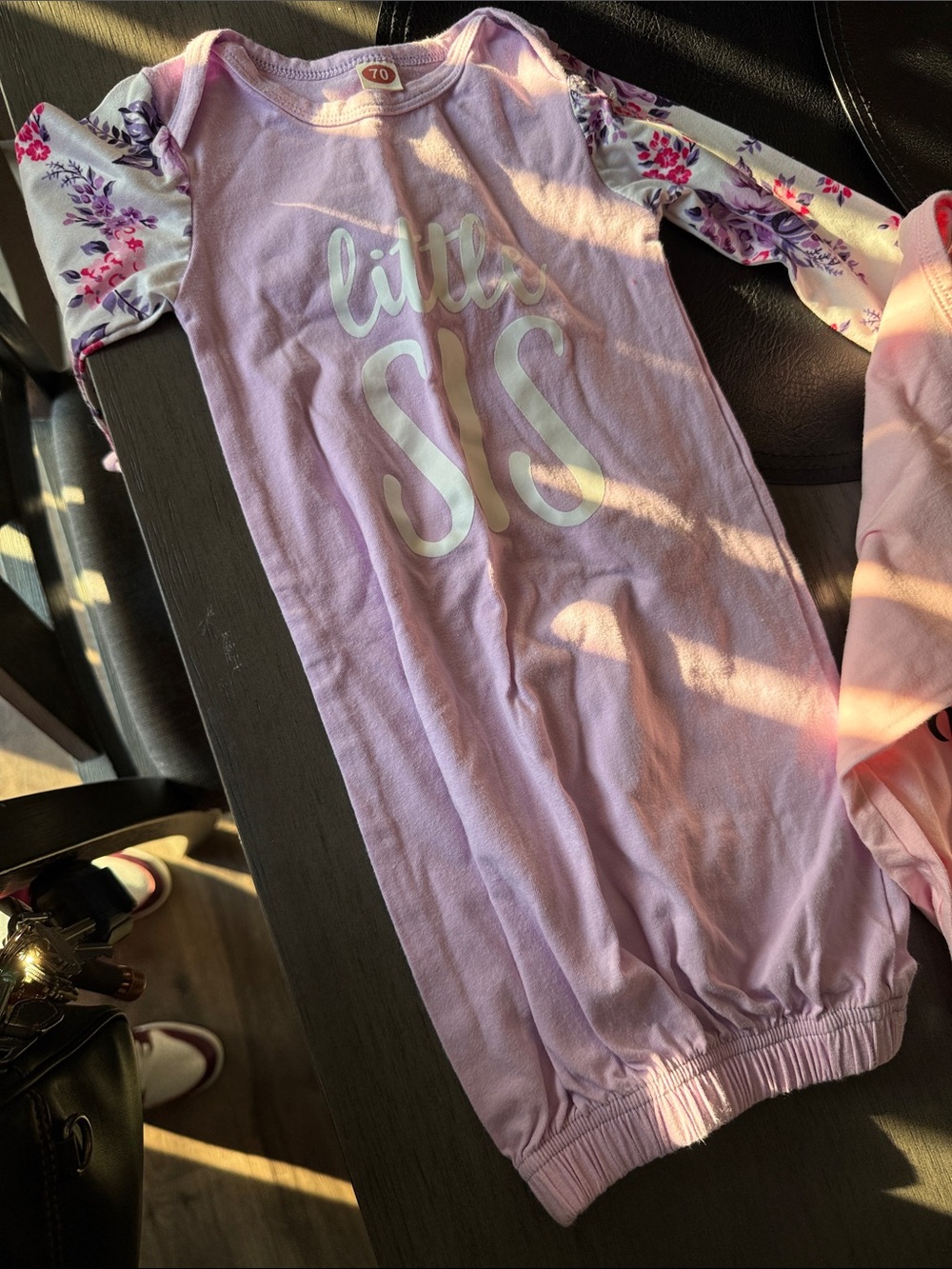 Gerber Pink Floral Sleeve Long Sleeve Gown - "Little SIS"